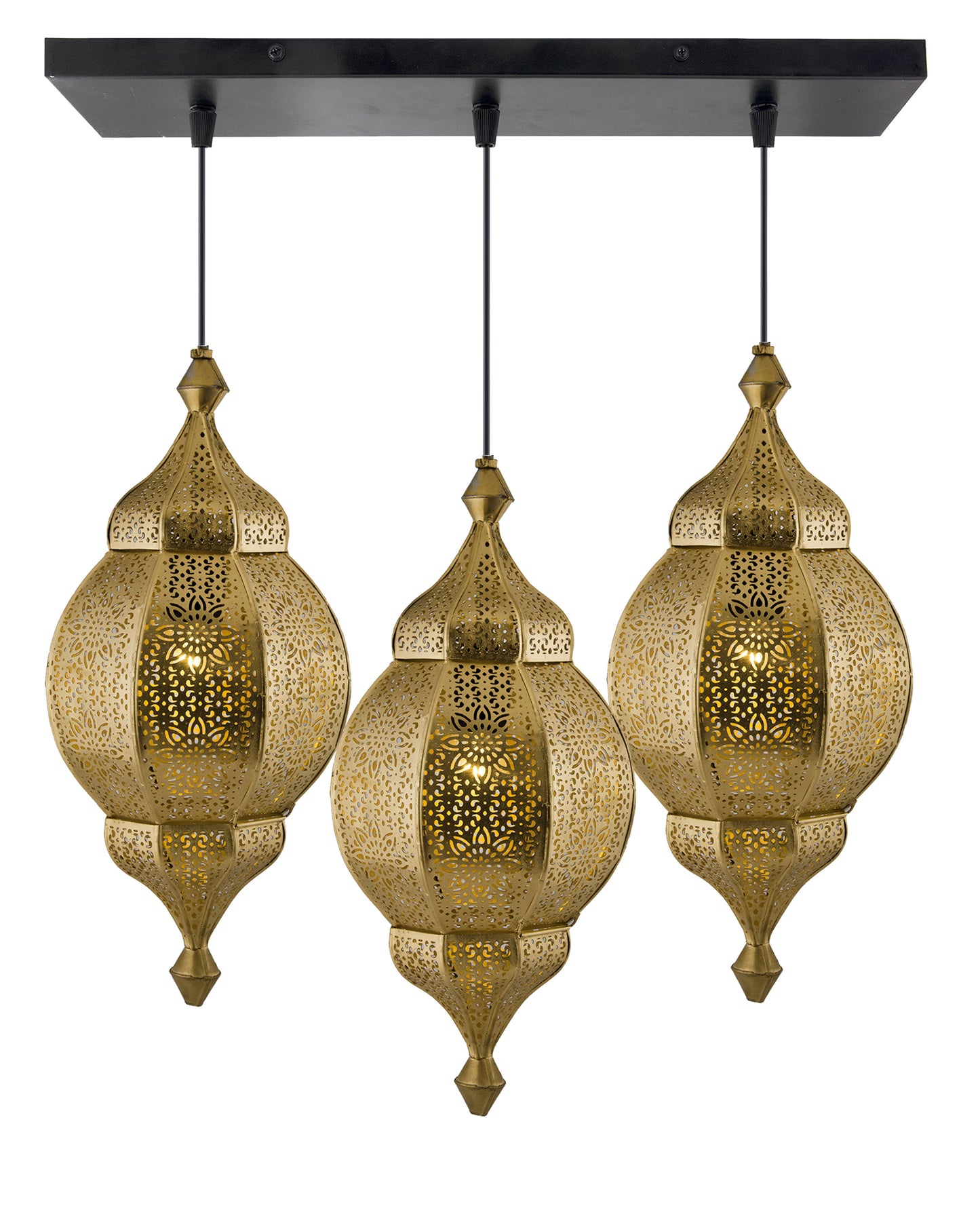 3-Lights Linear Cluster Chandelier Antique Classic Moroccan Orb Hanging Pendant Light, Kitchen Area and Dining Room Light, LED/Filament Light