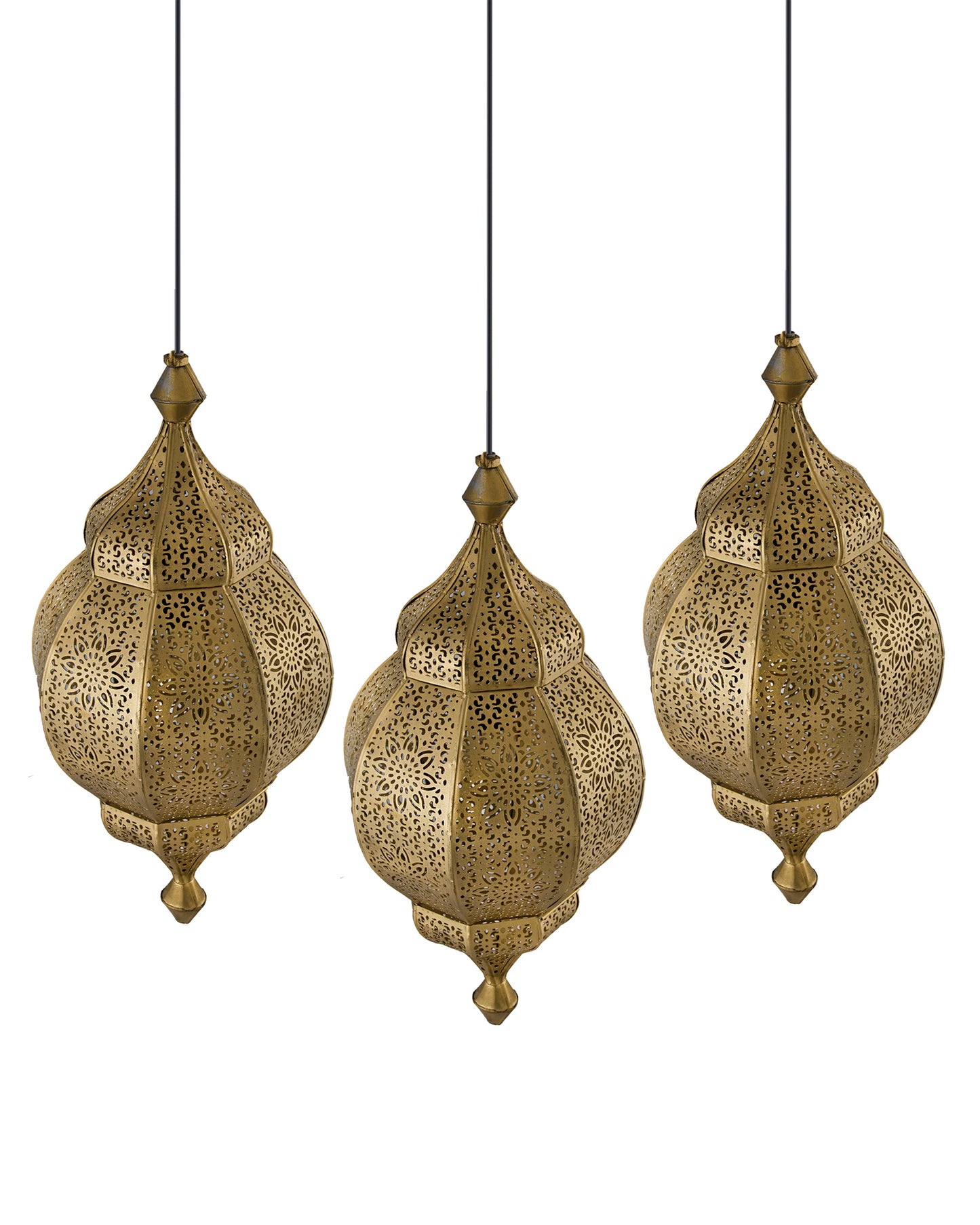 3-Lights Linear Cluster Chandelier Antique Classic Moroccan Orb Hanging Pendant Light, Kitchen Area and Dining Room Light, LED/Filament Light