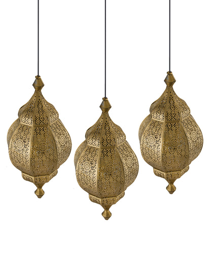 3-Lights Linear Cluster Chandelier Antique Classic Moroccan Orb Hanging Pendant Light, Kitchen Area and Dining Room Light, LED/Filament Light