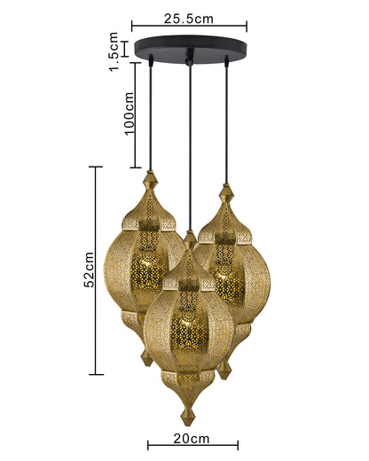3-Lights Round Cluster Chandelier Ceiling Antique Classic Moroccan Orb Hanging Light with Braided Cord, URBAN Retro