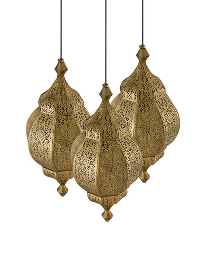3-Lights Round Cluster Chandelier Ceiling Antique Classic Moroccan Orb Hanging Light with Braided Cord, URBAN Retro
