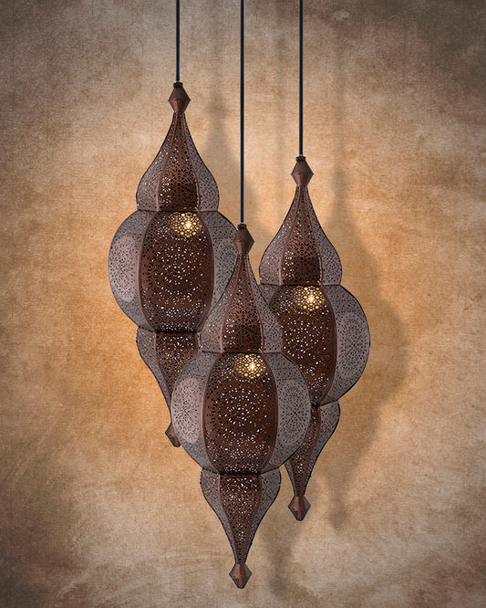 3-Lights Round Cluster Chandelier Ceiling Antique Classic Moroccan Nargis Hanging Pendant Light with Braided Cord, URBAN Retro, Nordic Style, LED/Filament Bulb