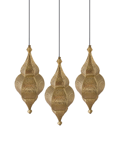 3-Lights Linear Cluster Chandelier Antique Classic Moroccan Nargis Hanging Pendant Light