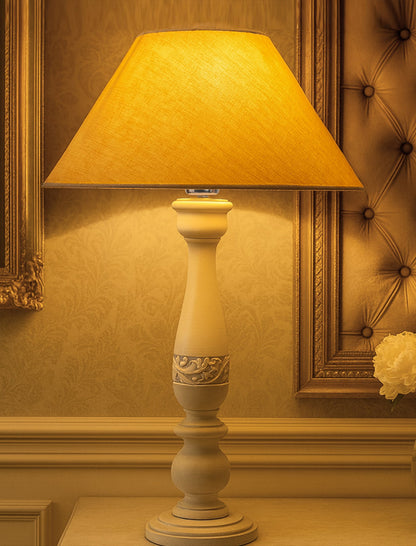 Floral Carved White Wood Table Lamp With Shade