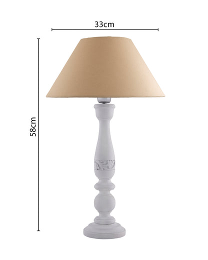 Floral Carved White Wood Table Lamp With Shade