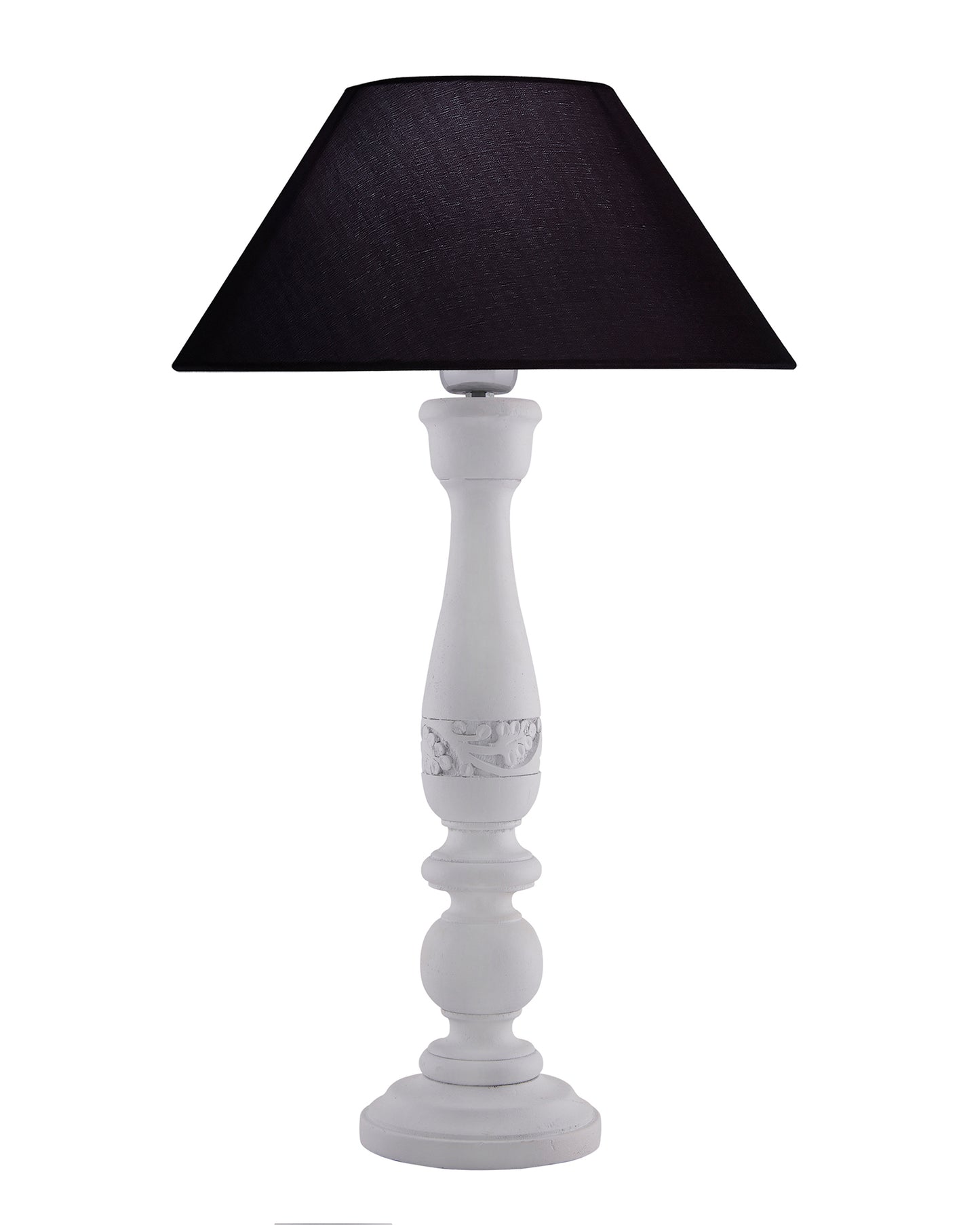Floral Carved White Wood Table Lamp With Shade