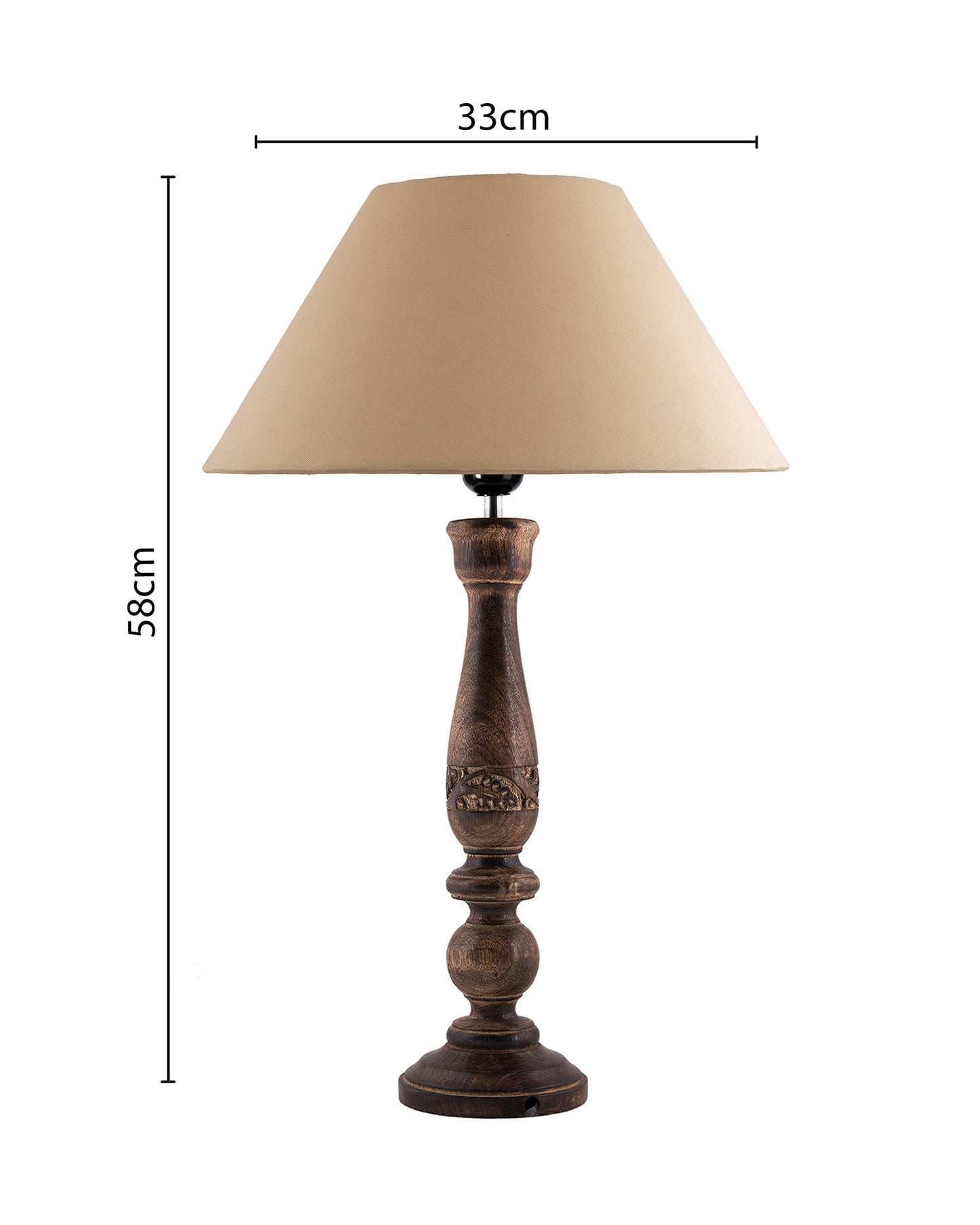 Floral Carved Black Wood Table Lamp With Shade