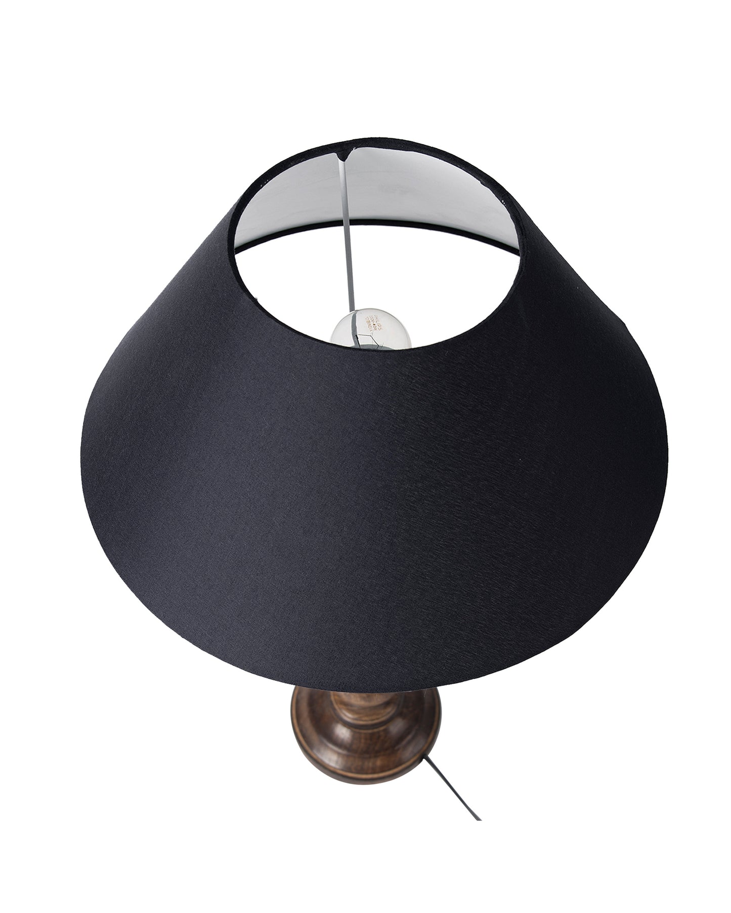 Floral Carved Black Wood Table Lamp With Shade
