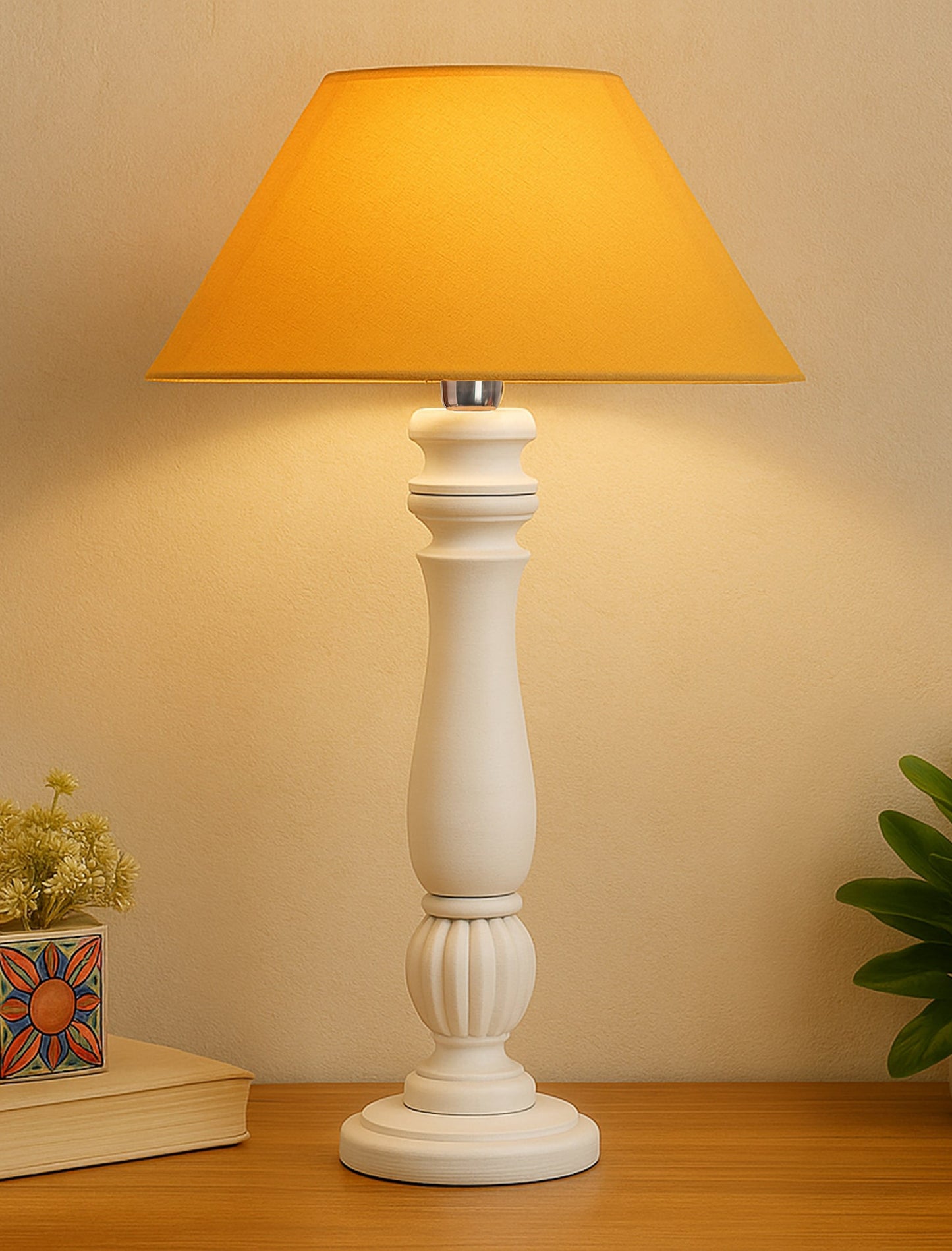 Classic Victorian White Wood Table Lamp With Shade