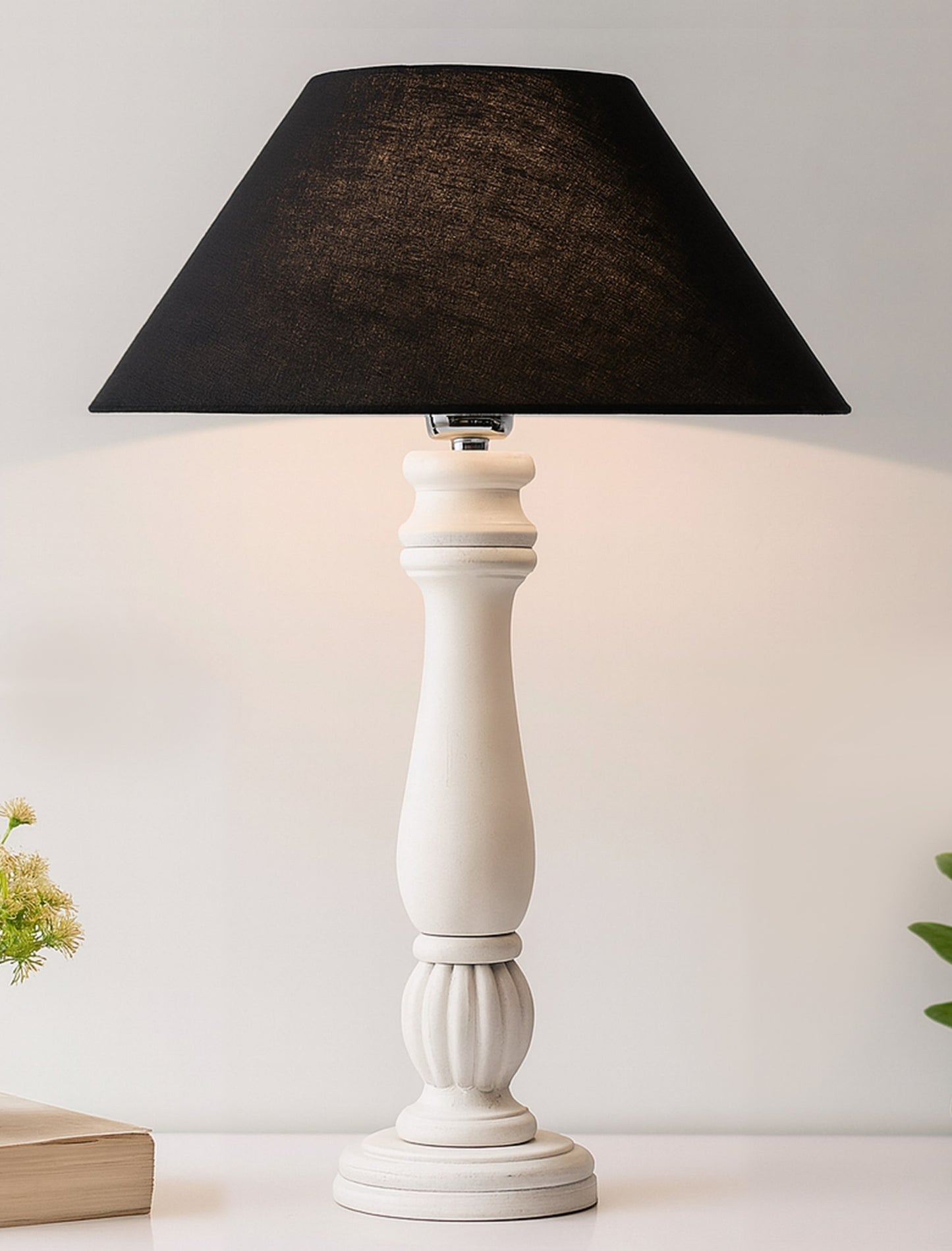Classic Victorian White Wood Table Lamp With Shade