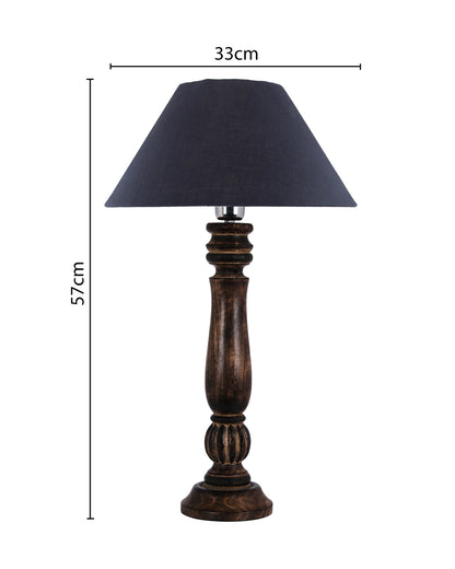 Classic Victorian Black Wood Table Lamp with Golden Shade