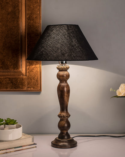 Eureka Polka Black Wood Table Lamp With Shade