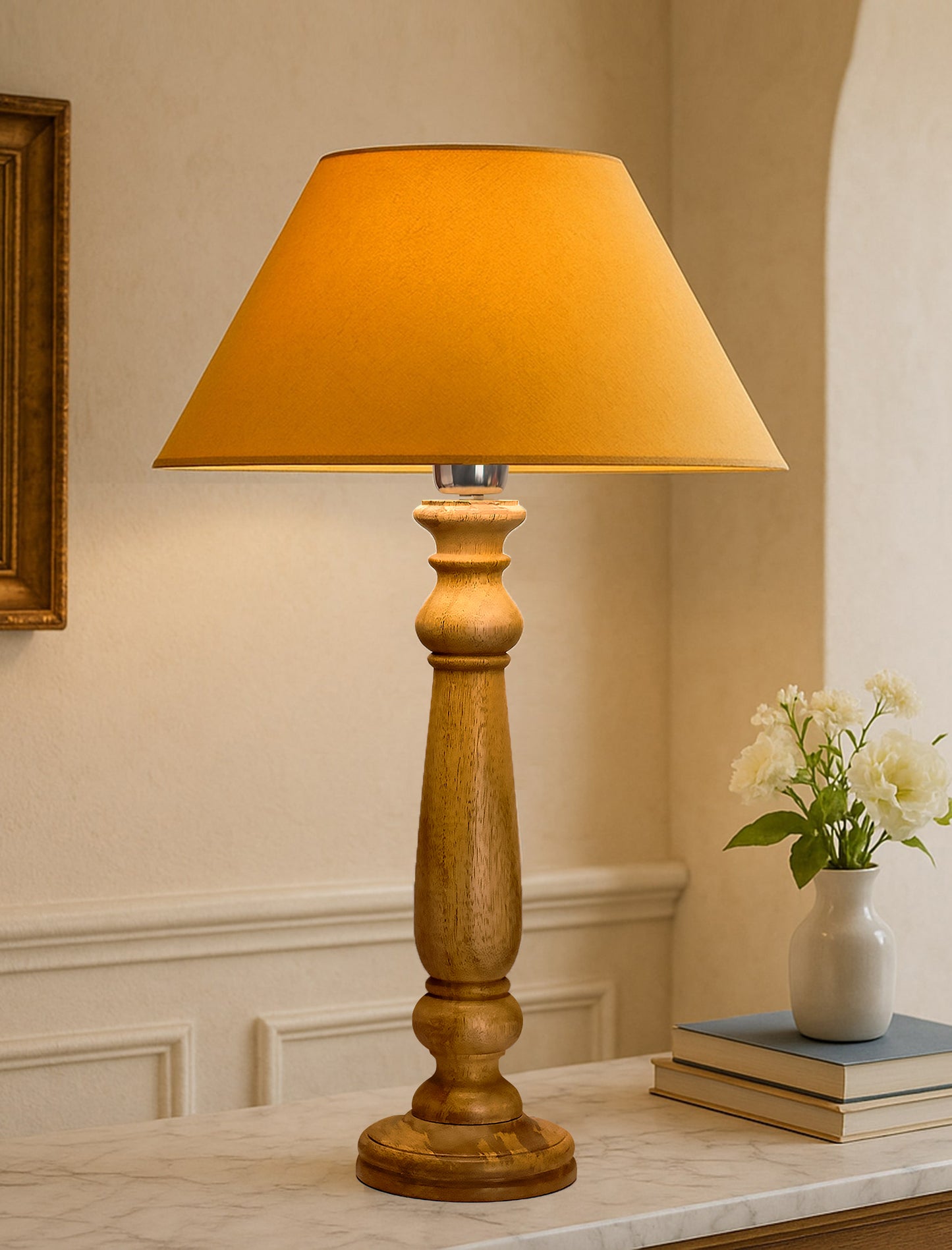 Mabel Rustic Wood Table Lamp with Shade