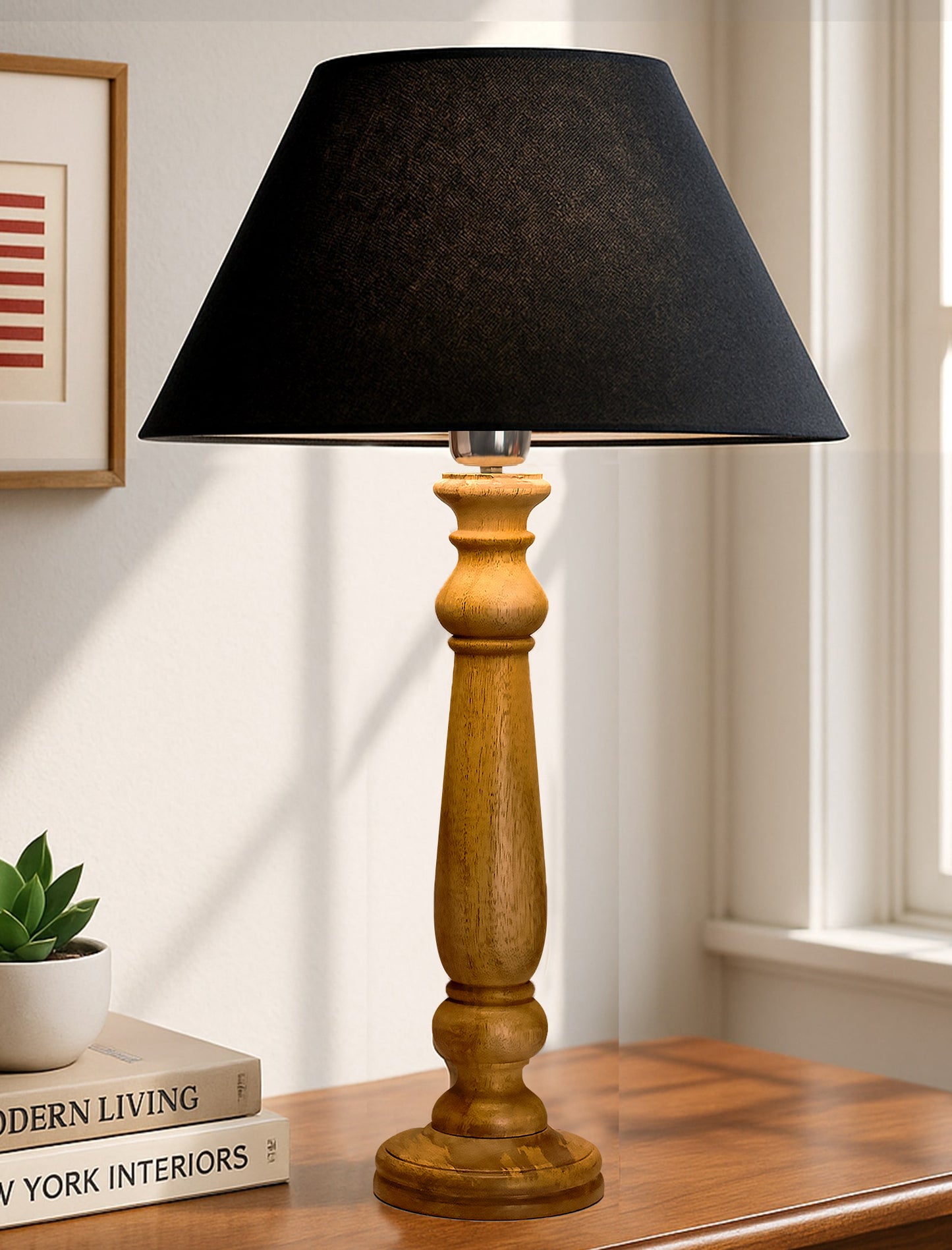 Mabel Rustic Wood Table Lamp with Shade