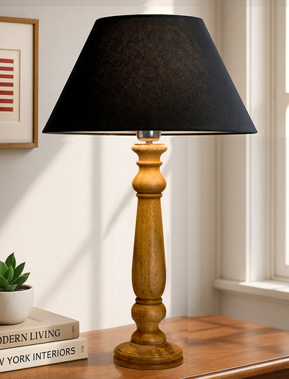 Mabel Rustic Wood Table Lamp with Shade