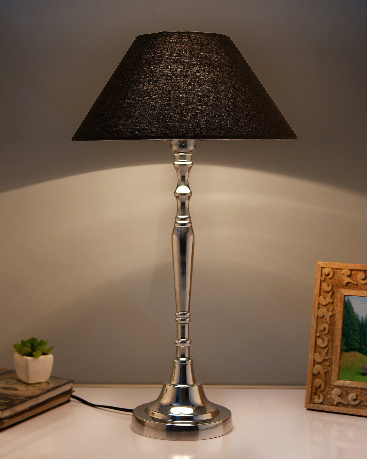 Imperial nickel brushed lamp with shade