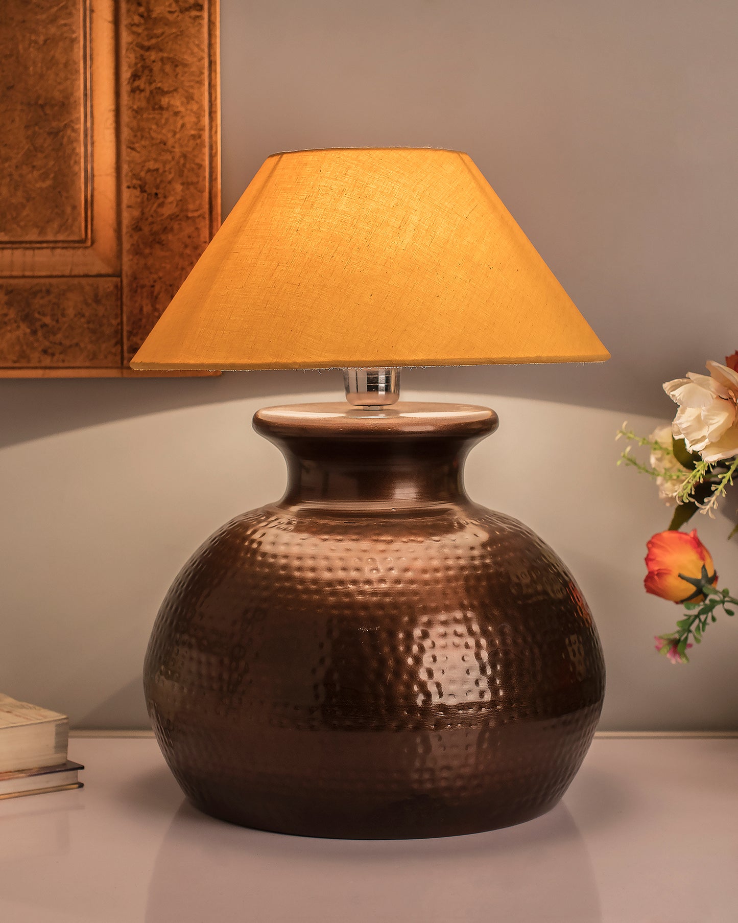 Antique Copper Hammered Pitcher Table Lamp with Shade