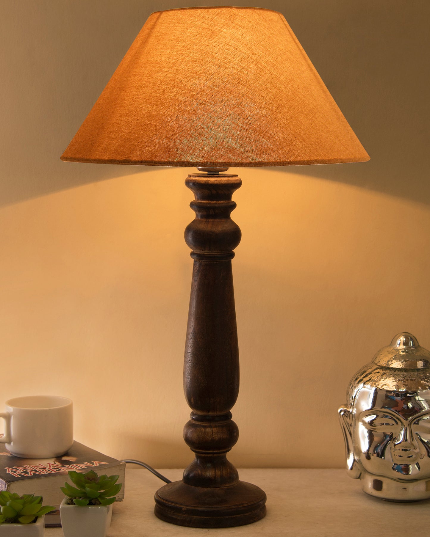 Mabel Antique Black Wood Table Lamp with Shade