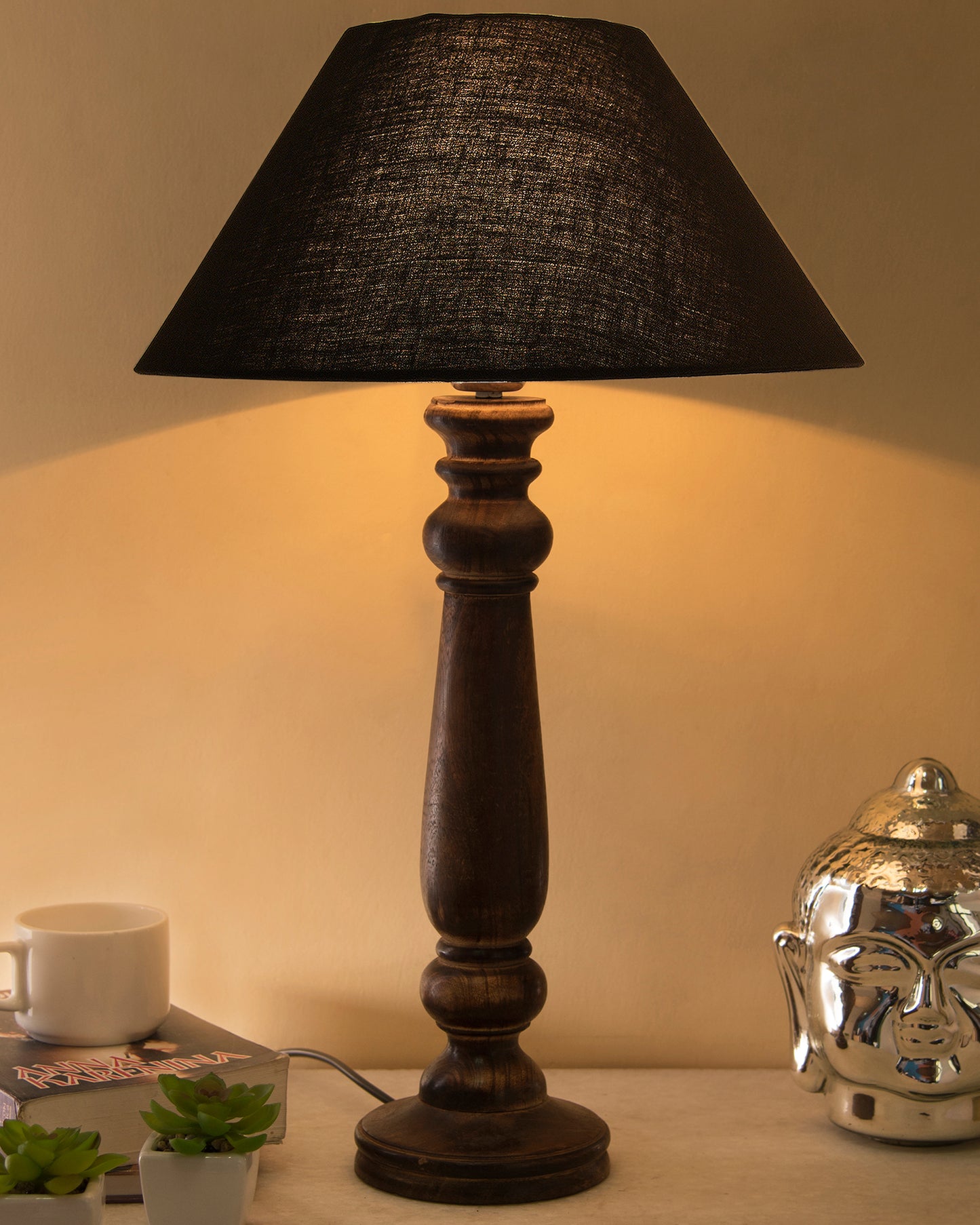Mabel Antique Black Wood Table Lamp with Shade