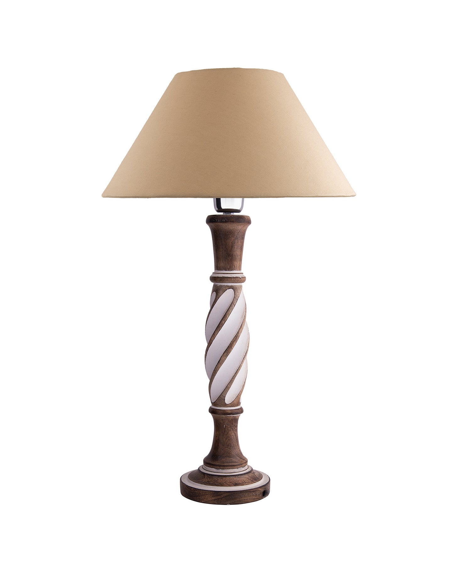 Antique White Twister wooden table lamp with shade