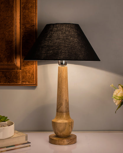Classic Cubist Wooden Table lamp, with shade