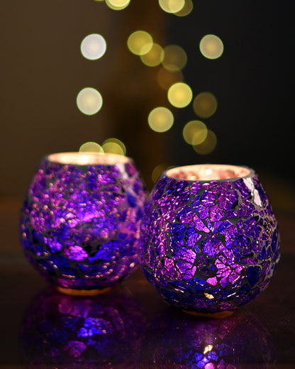 Moroccan Glass Mosaic Candle Holder, Tea Light holder Votive, Set of 2