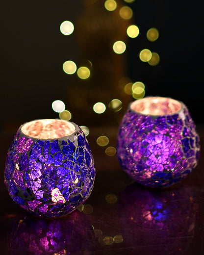 Moroccan Glass Mosaic Candle Holder, Tea Light holder Votive, Set of 2