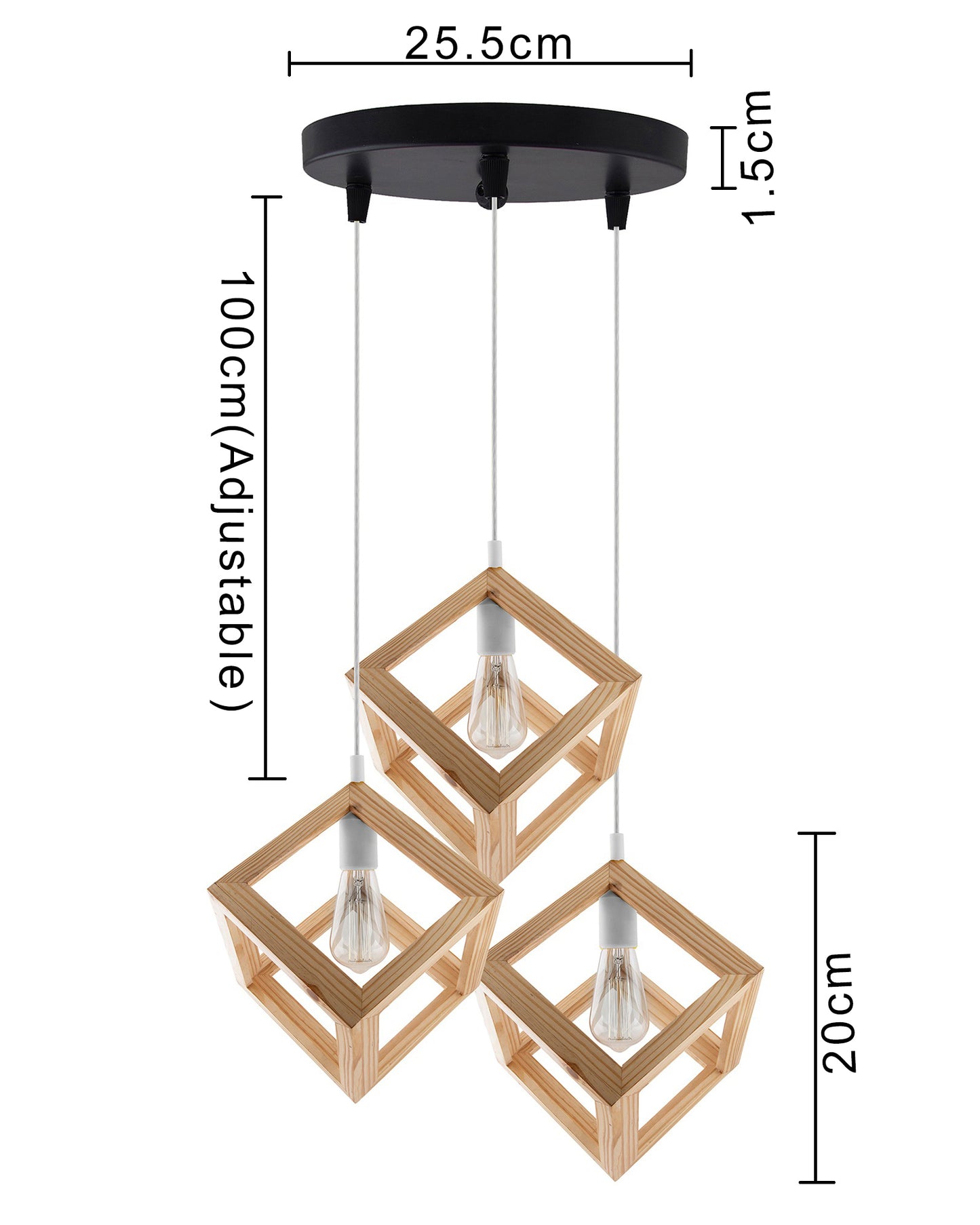 3-Lights Round Cluster Chandelier Modern Nordic Wooden Pendant Cube Light with Silicone Holder, URBAN Retro, Nordic Style, LED/Filament Bulb