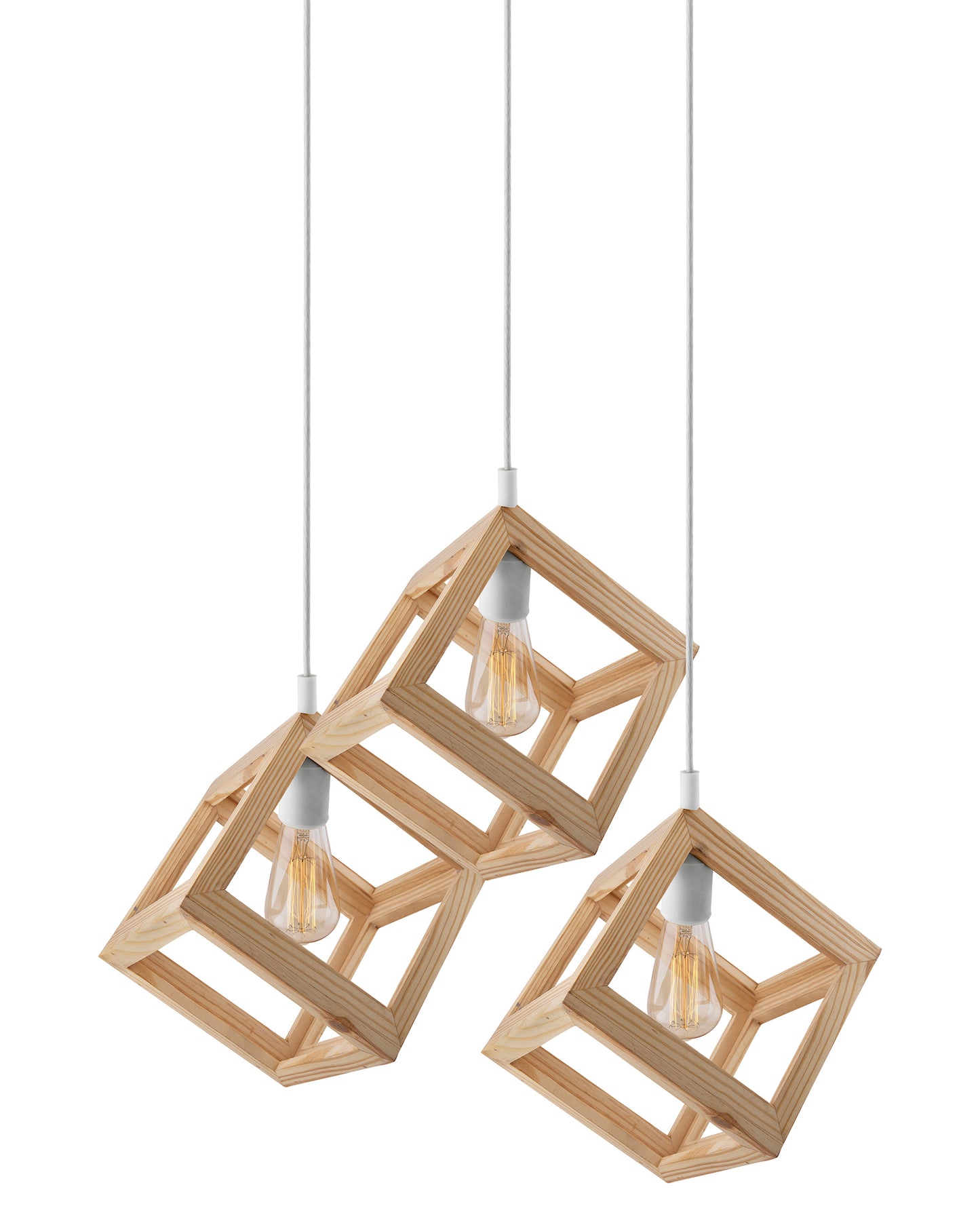 3-Lights Round Cluster Chandelier Modern Nordic Wooden Pendant Cube Light with Silicone Holder, URBAN Retro, Nordic Style, LED/Filament Bulb