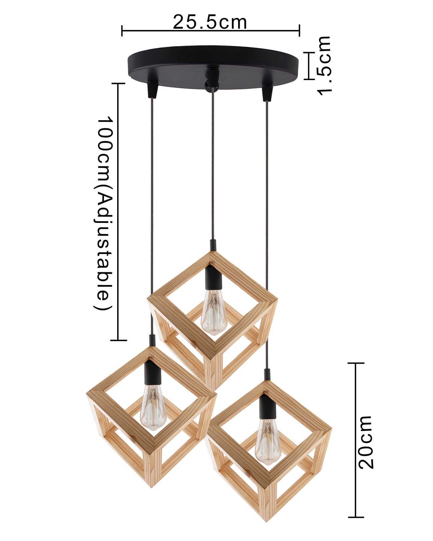 3-Lights Round Cluster Chandelier Modern Nordic Wooden Pendant Cube Light with Silicone Holder, URBAN Retro, Nordic Style, LED/Filament Bulb