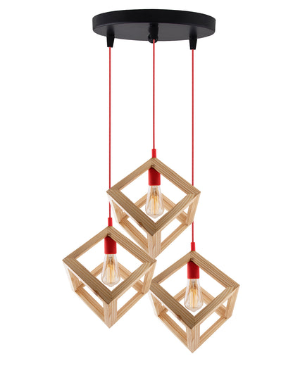 3-Lights Round Cluster Chandelier Modern Nordic Wooden Pendant Cube Light with Silicone Holder, URBAN Retro, Nordic Style, LED/Filament Bulb
