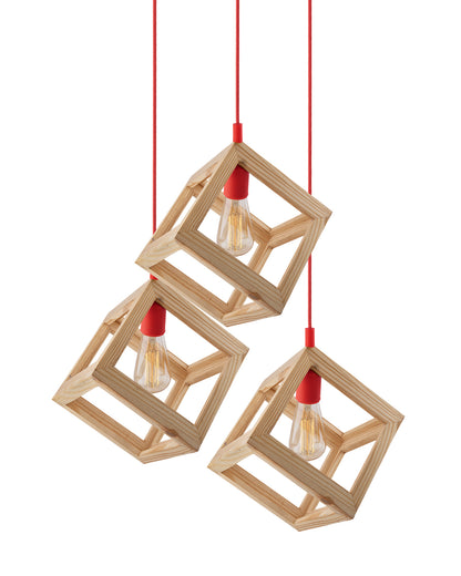 3-Lights Round Cluster Chandelier Modern Nordic Wooden Pendant Cube Light with Silicone Holder, URBAN Retro, Nordic Style, LED/Filament Bulb