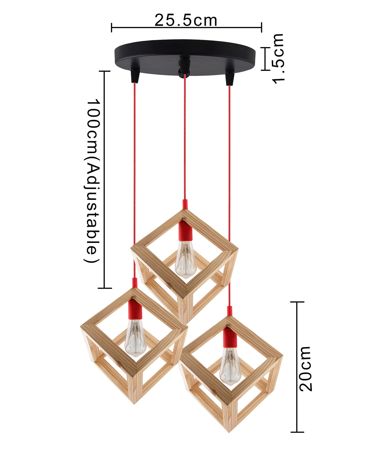 3-Lights Round Cluster Chandelier Modern Nordic Wooden Pendant Cube Light with Silicone Holder, URBAN Retro, Nordic Style, LED/Filament Bulb