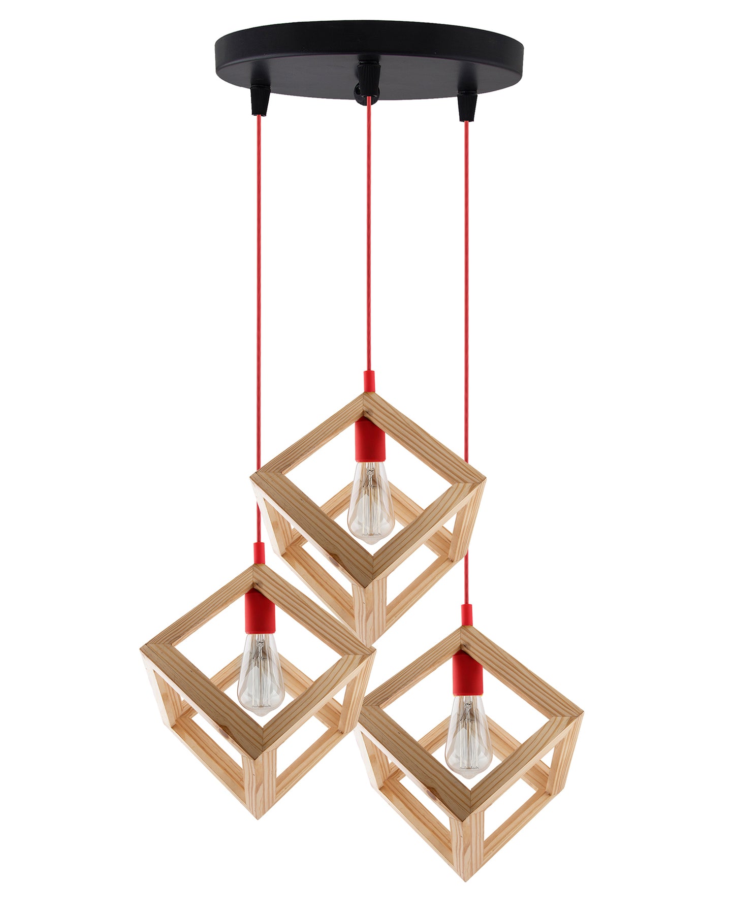 3-Lights Round Cluster Chandelier Modern Nordic Wooden Pendant Cube Light with Silicone Holder, URBAN Retro, Nordic Style, LED/Filament Bulb