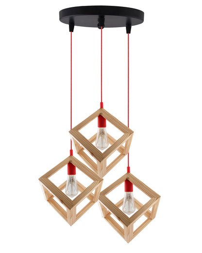 3-Lights Round Cluster Chandelier Modern Nordic Wooden Pendant Cube Light with Silicone Holder, URBAN Retro, Nordic Style, LED/Filament Bulb