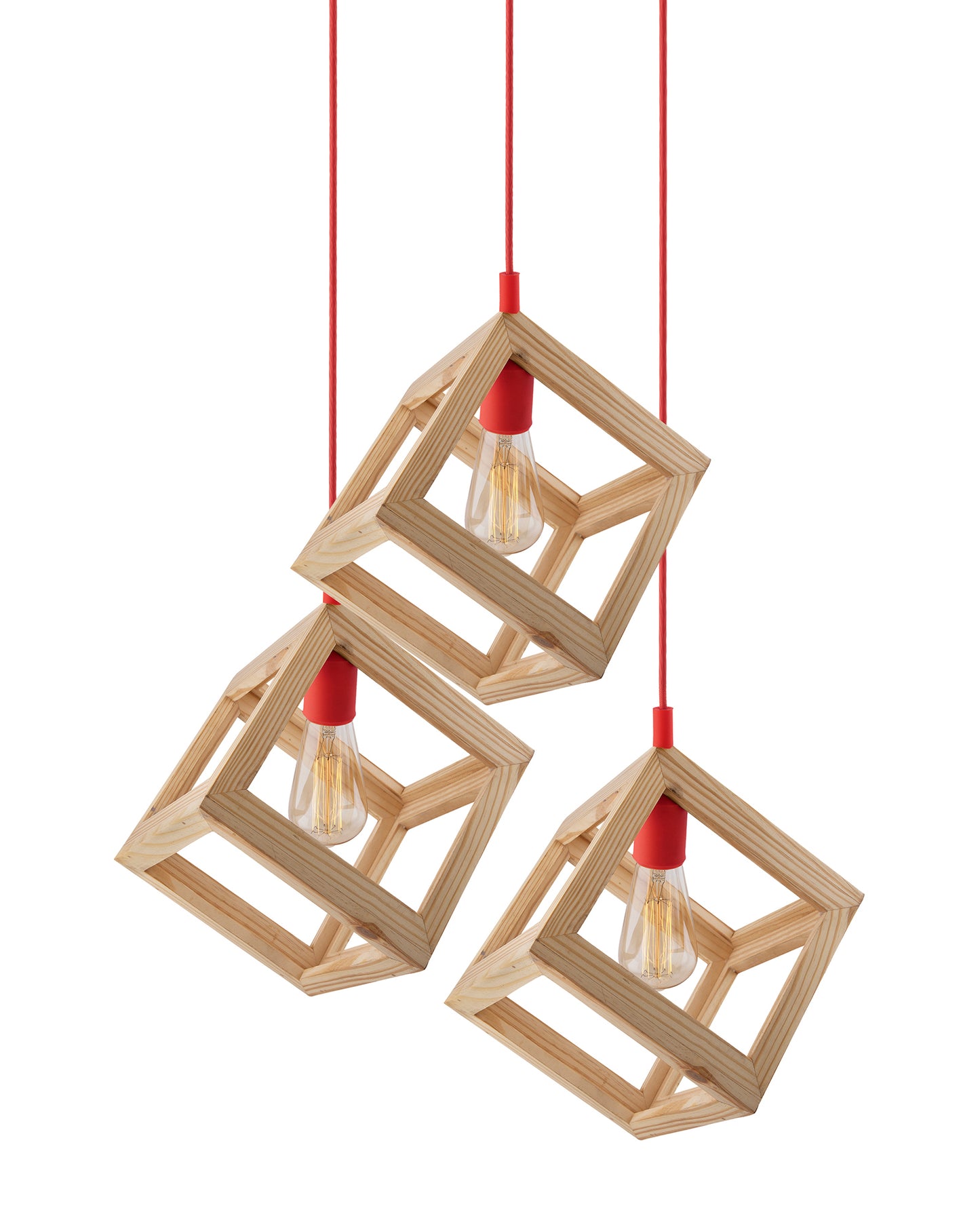 3-Lights Round Cluster Chandelier Modern Nordic Wooden Pendant Cube Light with Silicone Holder, URBAN Retro, Nordic Style, LED/Filament Bulb
