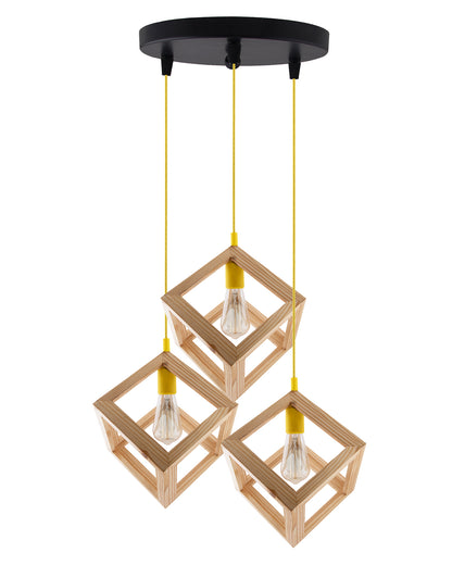 3-Lights Round Cluster Chandelier Modern Nordic Wooden Pendant Cube Light with Silicone Holder, URBAN Retro, Nordic Style, LED/Filament Bulb