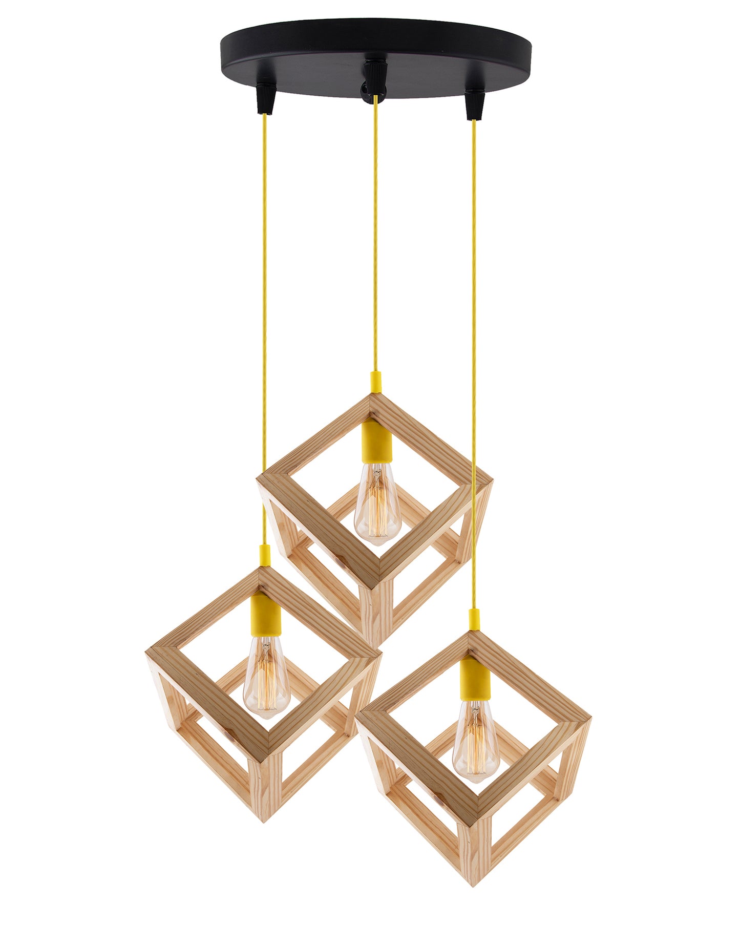 3-Lights Round Cluster Chandelier Modern Nordic Wooden Pendant Cube Light with Silicone Holder, URBAN Retro, Nordic Style, LED/Filament Bulb