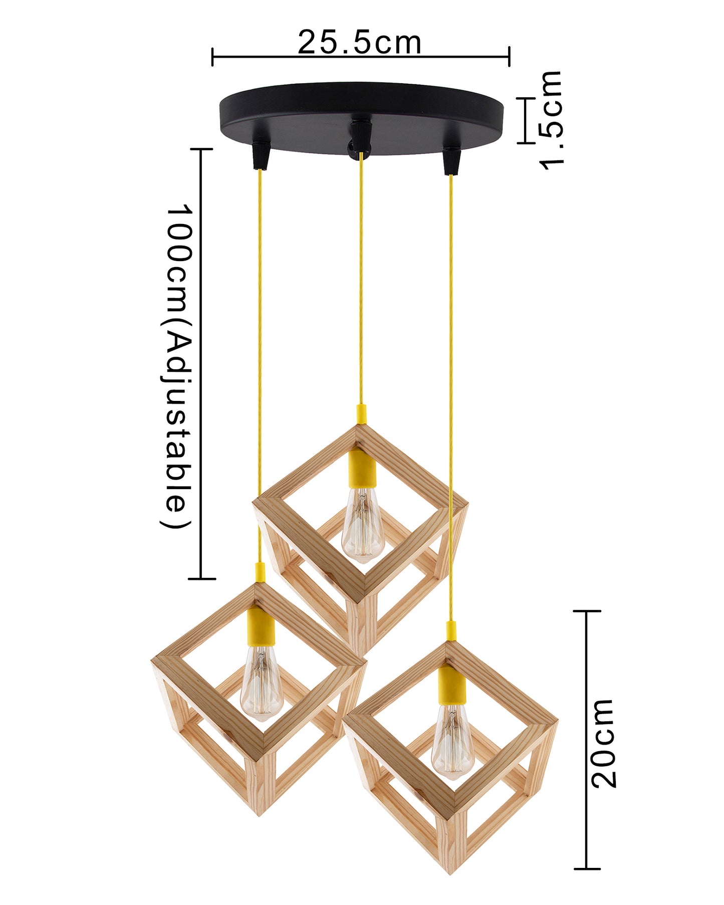 3-Lights Round Cluster Chandelier Modern Nordic Wooden Pendant Cube Light with Silicone Holder, URBAN Retro, Nordic Style, LED/Filament Bulb