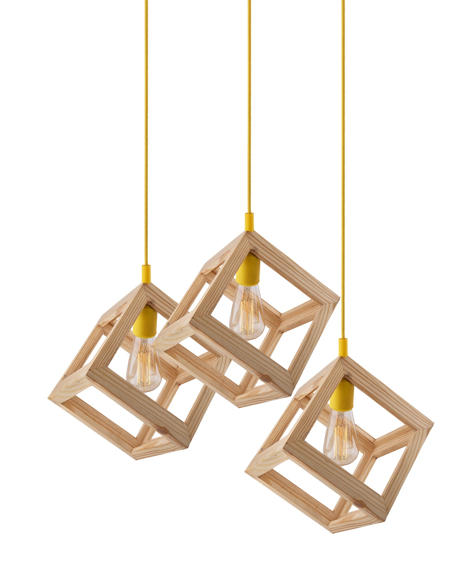 3-Lights Round Cluster Chandelier Modern Nordic Wooden Pendant Cube Light with Silicone Holder, URBAN Retro, Nordic Style, LED/Filament Bulb