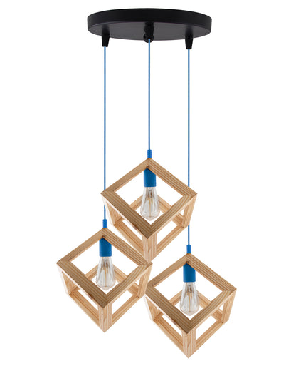 3-Lights Round Cluster Chandelier Modern Nordic Wooden Pendant Cube Light with Silicone Holder, URBAN Retro, Nordic Style, LED/Filament Bulb