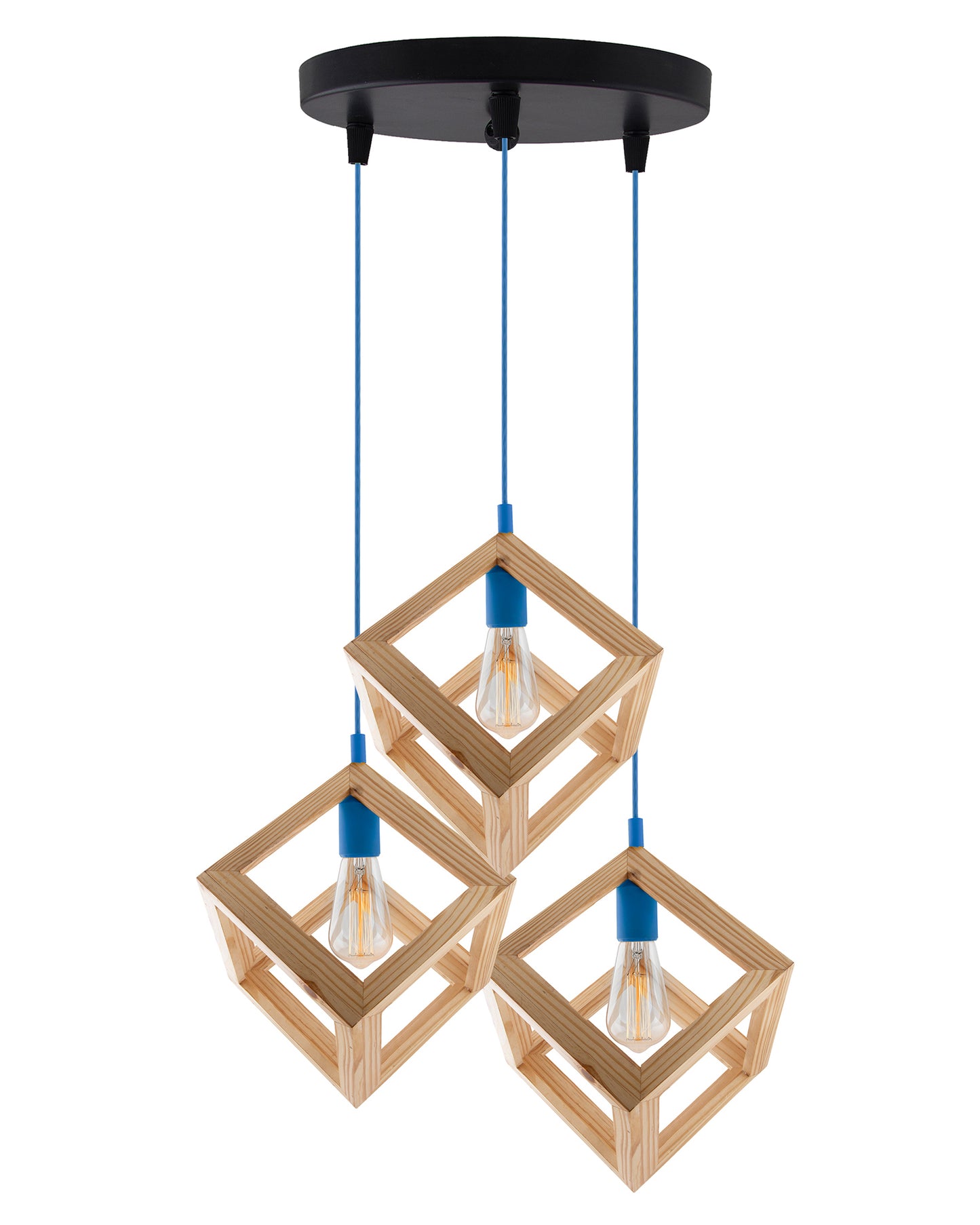 3-Lights Round Cluster Chandelier Modern Nordic Wooden Pendant Cube Light with Silicone Holder, URBAN Retro, Nordic Style, LED/Filament Bulb