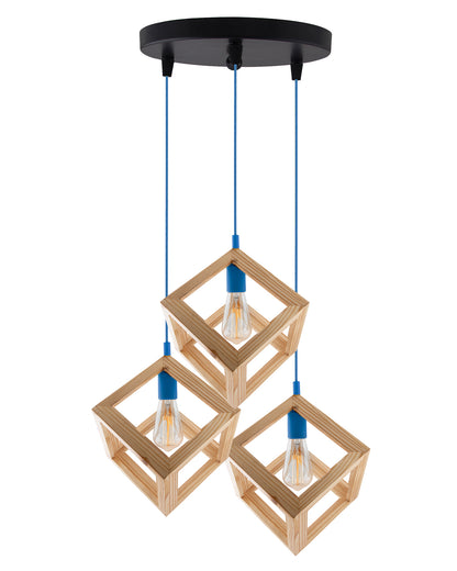 3-Lights Round Cluster Chandelier Modern Nordic Wooden Pendant Cube Light with Silicone Holder, URBAN Retro, Nordic Style, LED/Filament Bulb