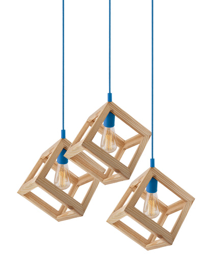 3-Lights Round Cluster Chandelier Modern Nordic Wooden Pendant Cube Light with Silicone Holder, URBAN Retro, Nordic Style, LED/Filament Bulb