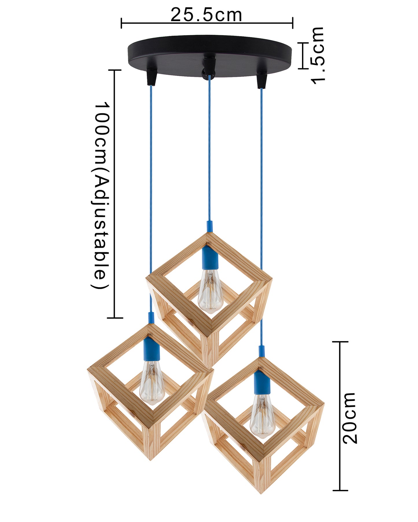3-Lights Round Cluster Chandelier Modern Nordic Wooden Pendant Cube Light with Silicone Holder, URBAN Retro, Nordic Style, LED/Filament Bulb