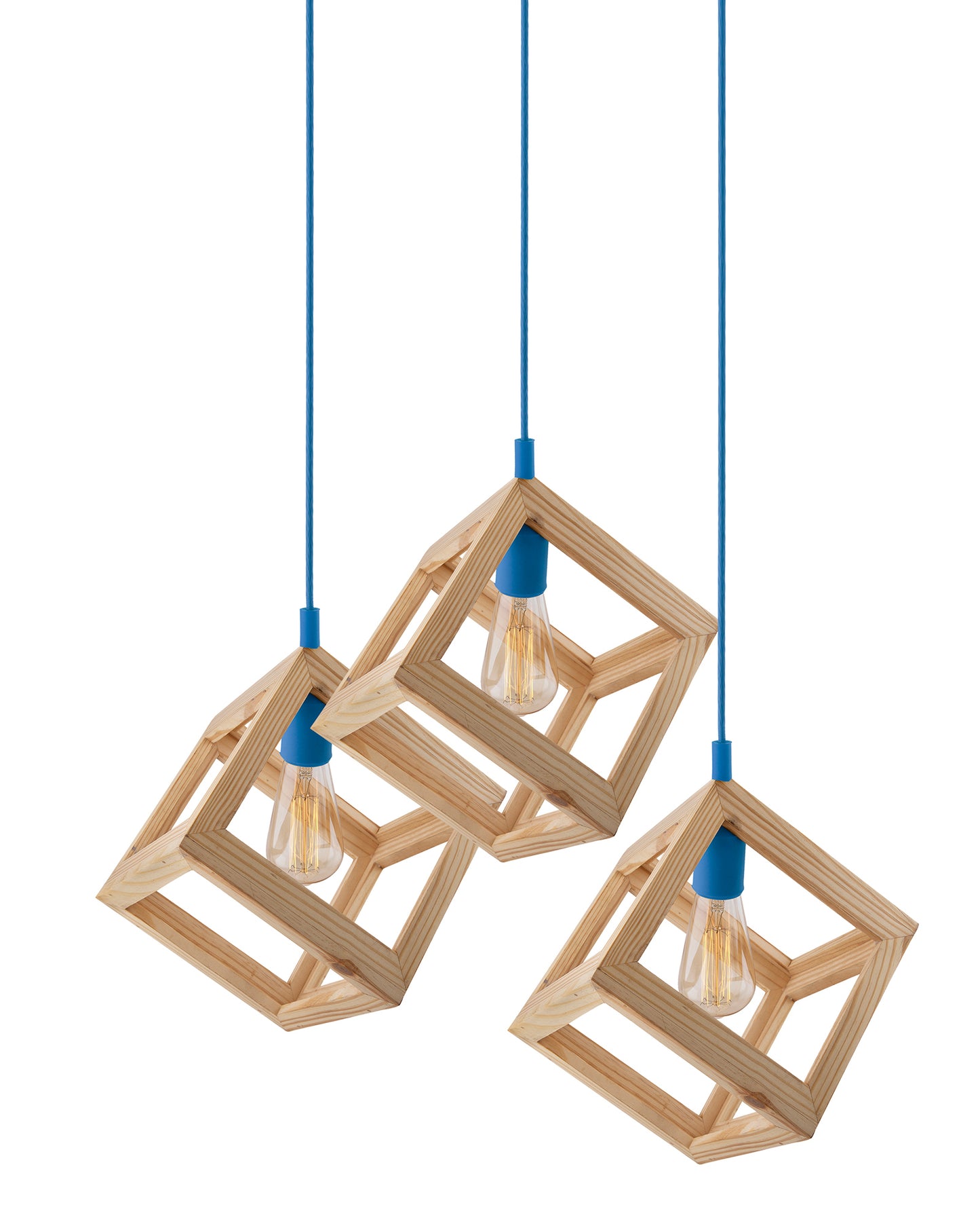 3-Lights Round Cluster Chandelier Modern Nordic Wooden Pendant Cube Light with Silicone Holder, URBAN Retro, Nordic Style, LED/Filament Bulb
