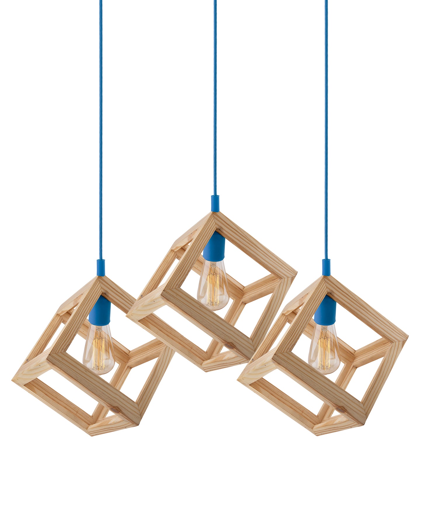 3-Lights Linear Cluster Chandelier Modern Nordic Wooden Pendant Cube Light with Silicone Holder Pendant Light, Kitchen Area ad Dining Room Light, LED/Filament Light