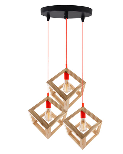 3-Lights Round Cluster Chandelier Modern Nordic Wooden Pendant Cube Light with Silicone Holder, URBAN Retro, Nordic Style, LED/Filament Bulb