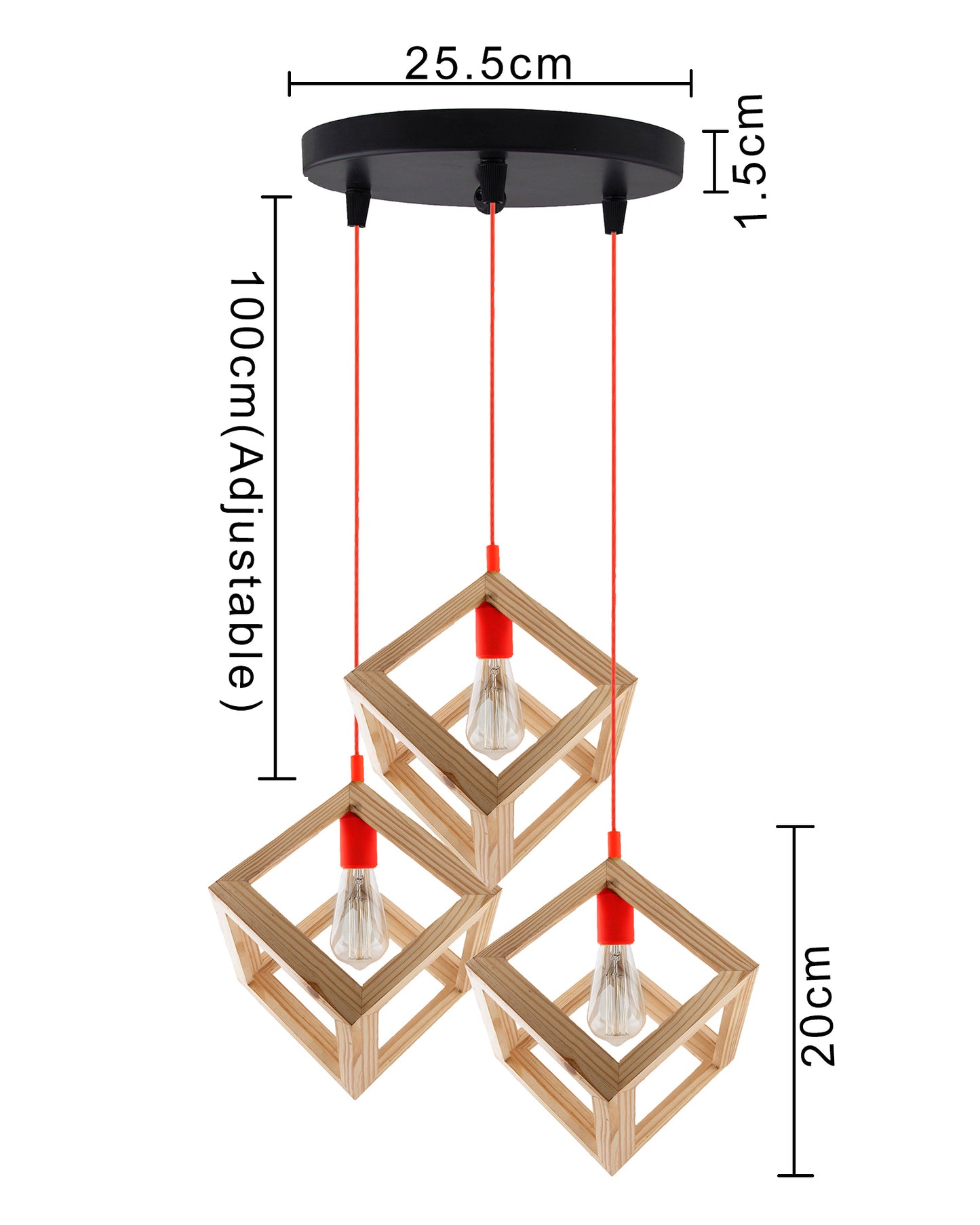 3-Lights Round Cluster Chandelier Modern Nordic Wooden Pendant Cube Light with Silicone Holder, URBAN Retro, Nordic Style, LED/Filament Bulb