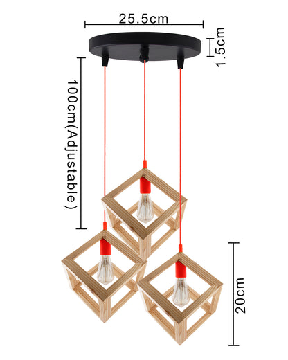 3-Lights Round Cluster Chandelier Modern Nordic Wooden Pendant Cube Light with Silicone Holder, URBAN Retro, Nordic Style, LED/Filament Bulb